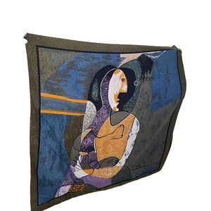 Vintage‎ Multicolor Picasso Silk Scarf Wrapped Shawl Art Design 35"X35"